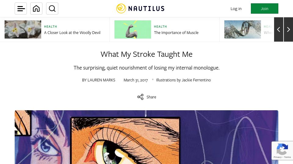 Screenshot of nautil.us: What my stroke taught me (2017)