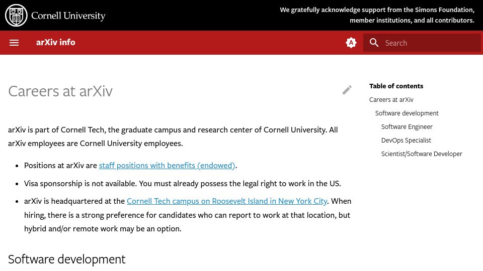 Screenshot of info.arxiv.org: arXiv moving from Cornell servers to Google Cloud