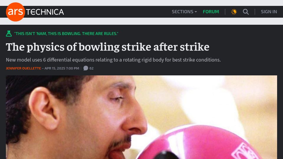 Screenshot of arstechnica.com: The physics of bowling strike after strike