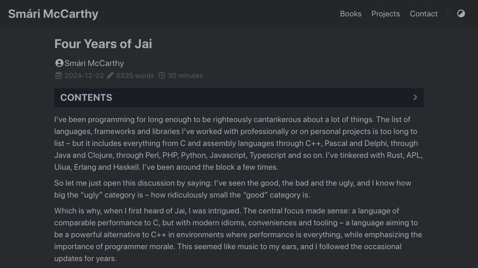 Screenshot of smarimccarthy.is: Four Years of Jai (2024)