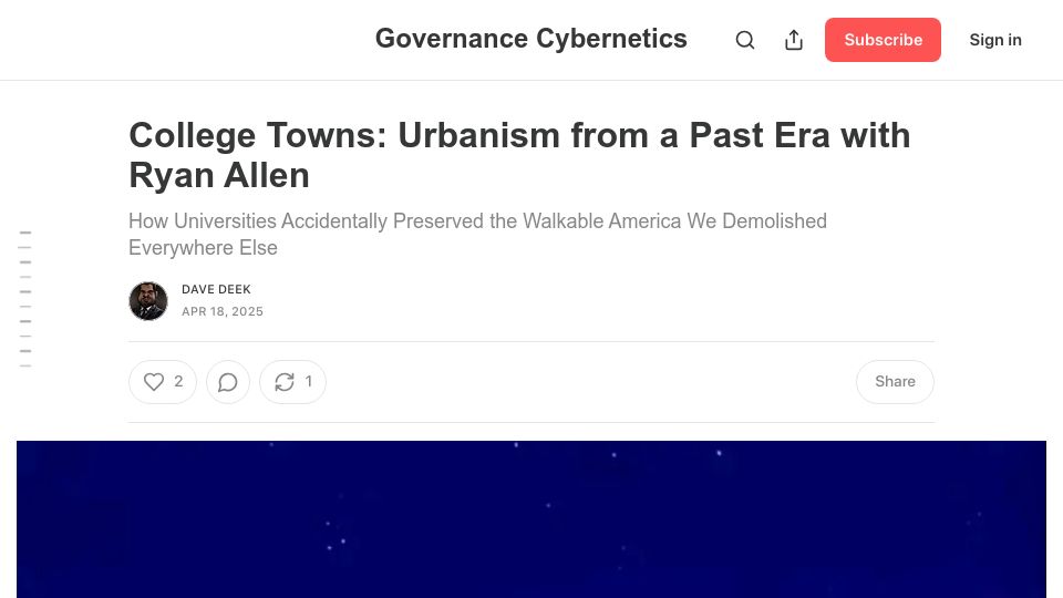 Screenshot of governance.fyi: College Towns: Urbanism from a Past Era