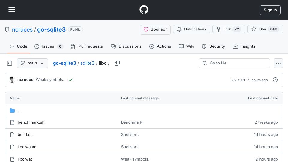 Screenshot of github.com: Show HN: (bits) of a Libc, Optimized for Wasm