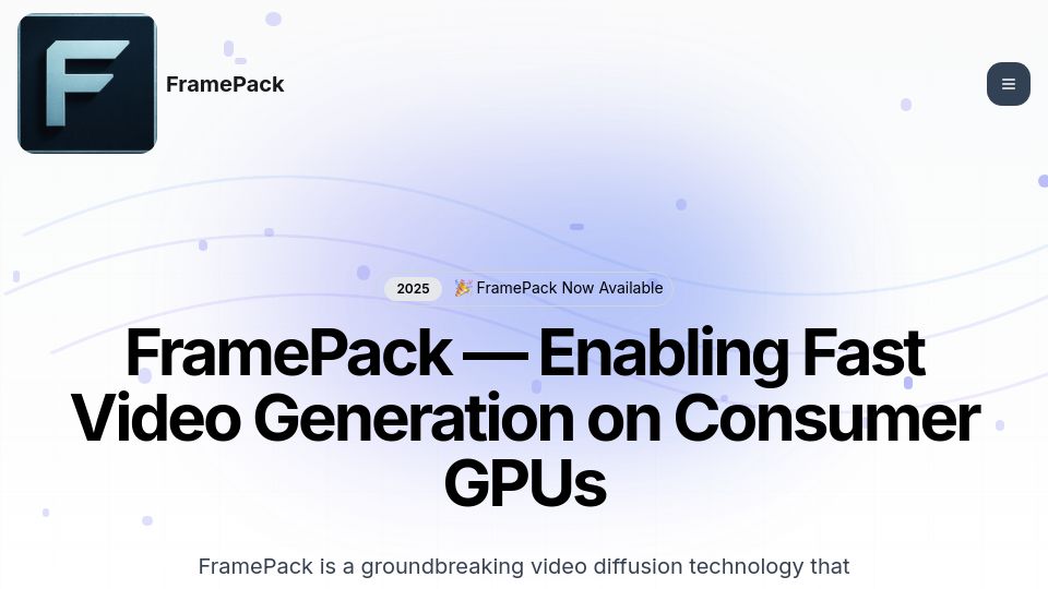 Screenshot of framepack.co: FramePack – Enabling Fast Video Generation on Consumer GPUs
