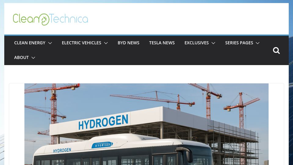 Screenshot of cleantechnica.com: Hydrogen vs. Battery Buses: A European Transit Reality Check