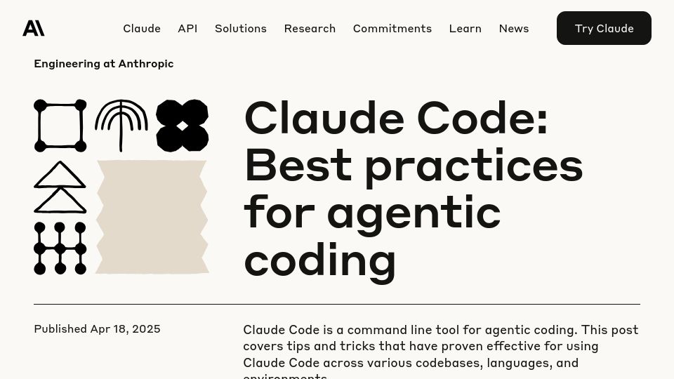 Screenshot of anthropic.com: Claude Code: Best practices for agentic coding