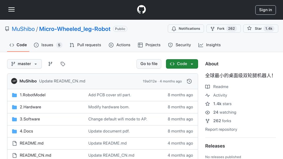 Screenshot of github.com: Micro Wheeled legged Robot