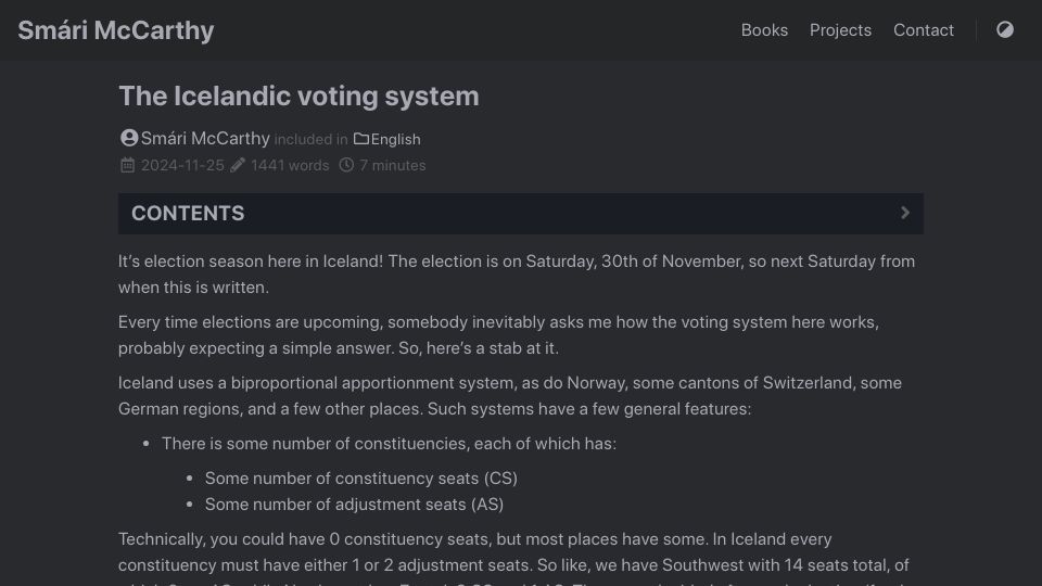 Screenshot of smarimccarthy.is: The Icelandic Voting System (2024)