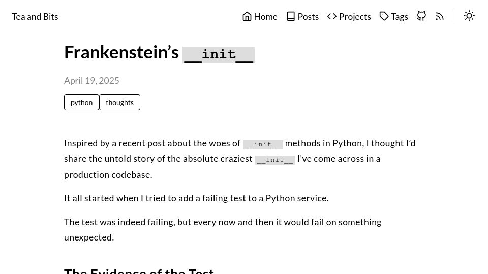 Screenshot of ohadravid.github.io: Frankenstein's `__init__`