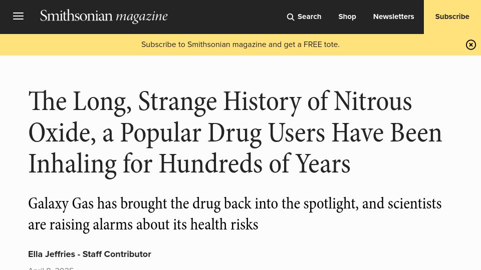 Screenshot of smithsonianmag.com: The Long History of Nitrous Oxide