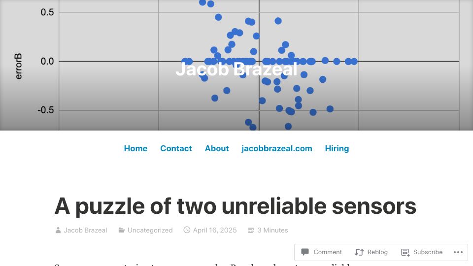 Screenshot of jacobbrazeal.wordpress.com: A puzzle of two unreliable sensors