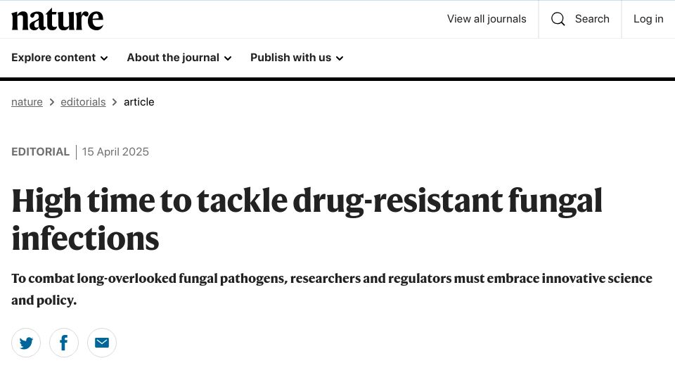 Screenshot of nature.com: High time to tackle drug-resistant fungal infections