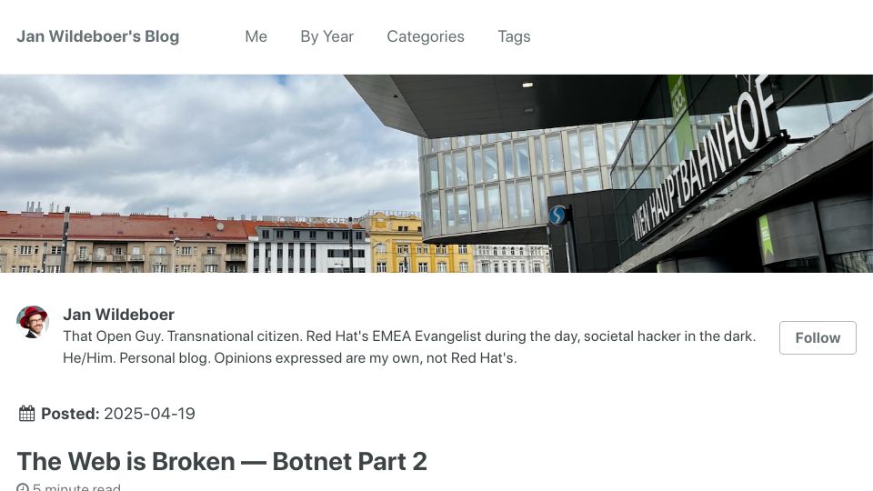 Screenshot of jan.wildeboer.net: The Web Is Broken – Botnet Part 2