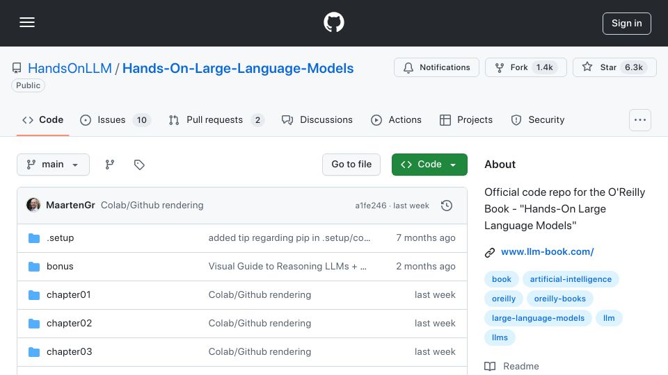 Screenshot of github.com: Hands-On Large Language Models