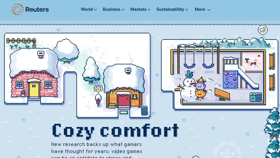 Screenshot of reuters.com: Cozy video games can quell stress and anxiety