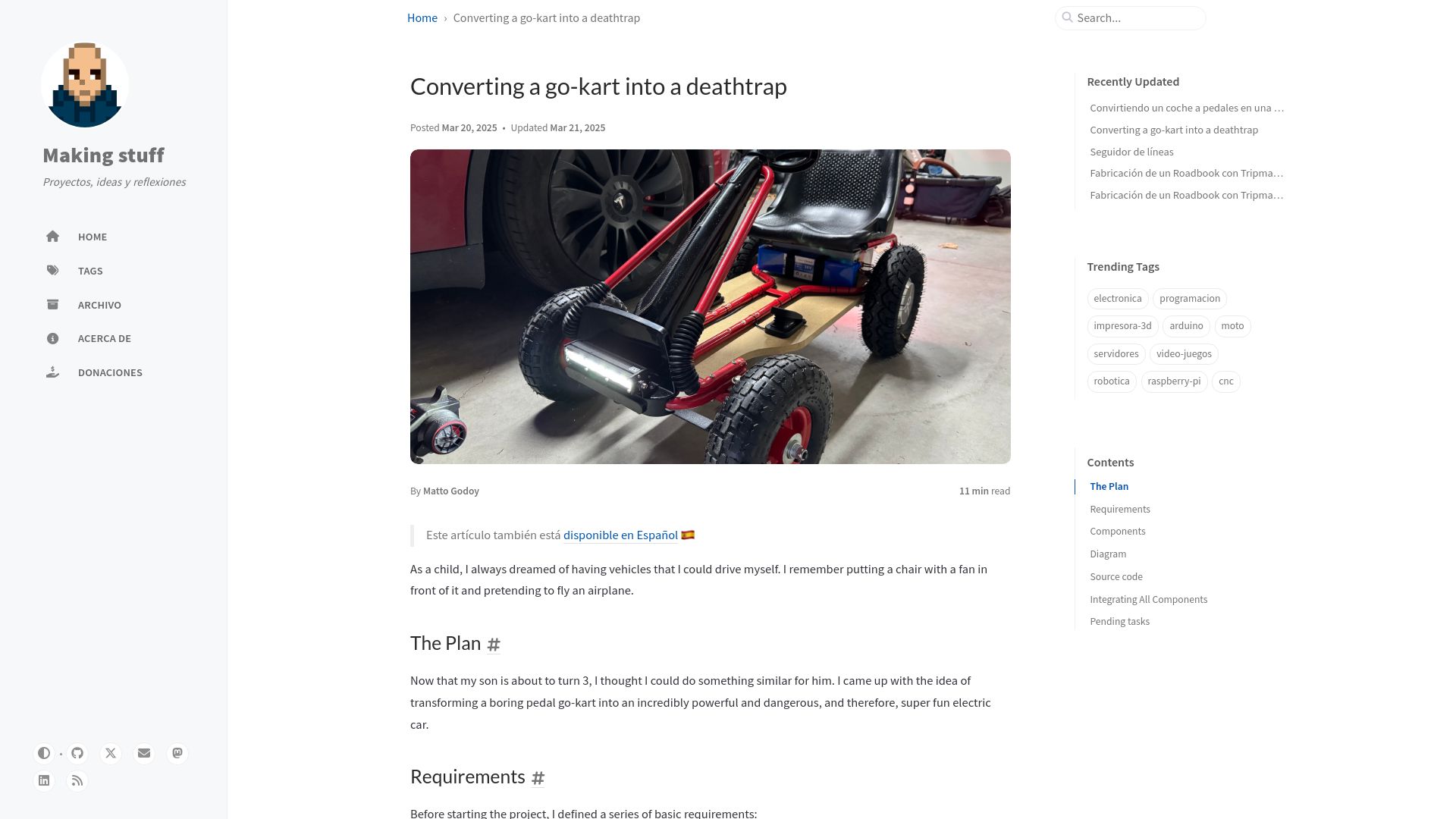 Screenshot of matto.io: Converting a Go-Kart into a Deathtrap