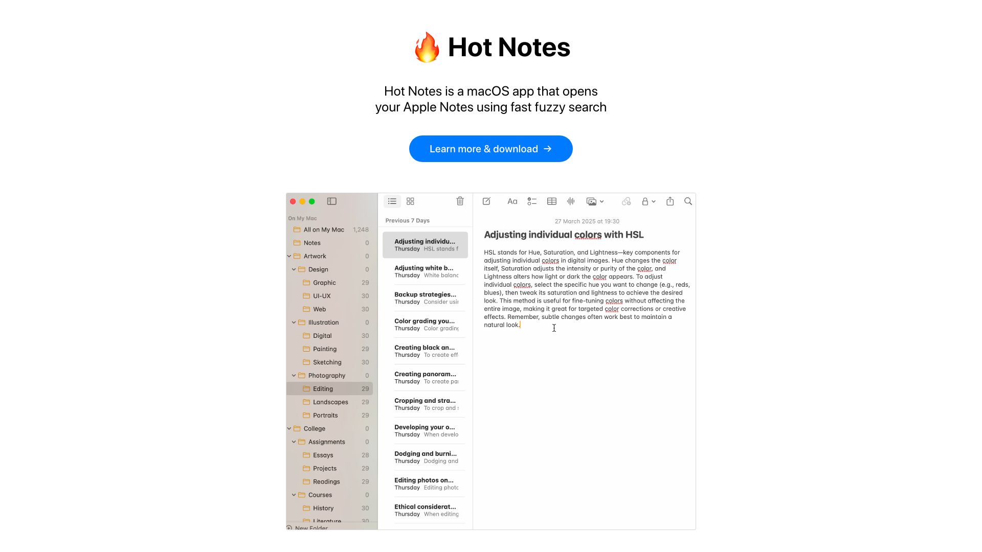 Screenshot of hotmatcha.dev: Show HN: Hot Notes – Fuzzy Search for Apple Notes (macOS)