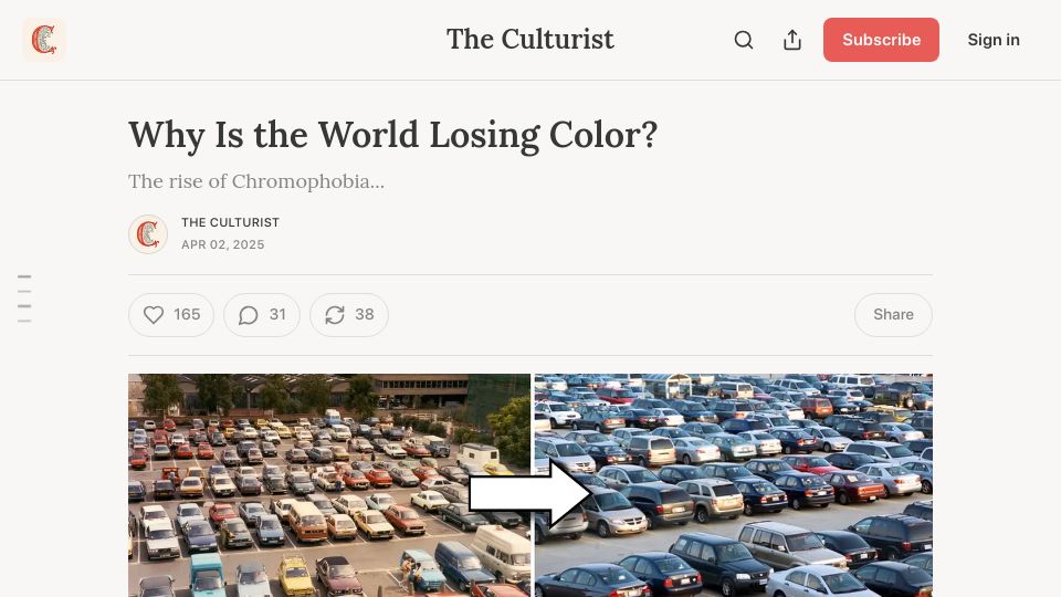 Screenshot of culture-critic.com: Why is the world losing color?