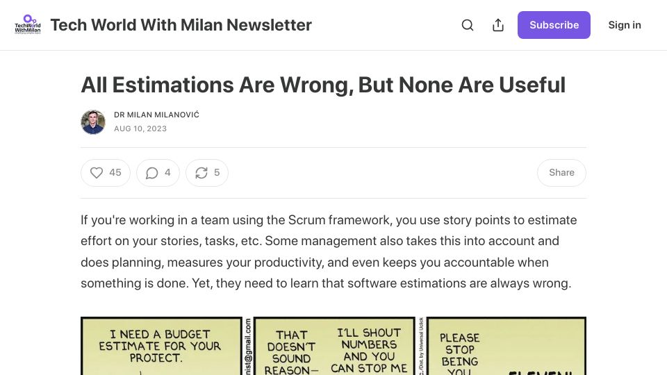 Screenshot of newsletter.techworld-with-milan.com: All Estimations Are Wrong, but None Are Useful