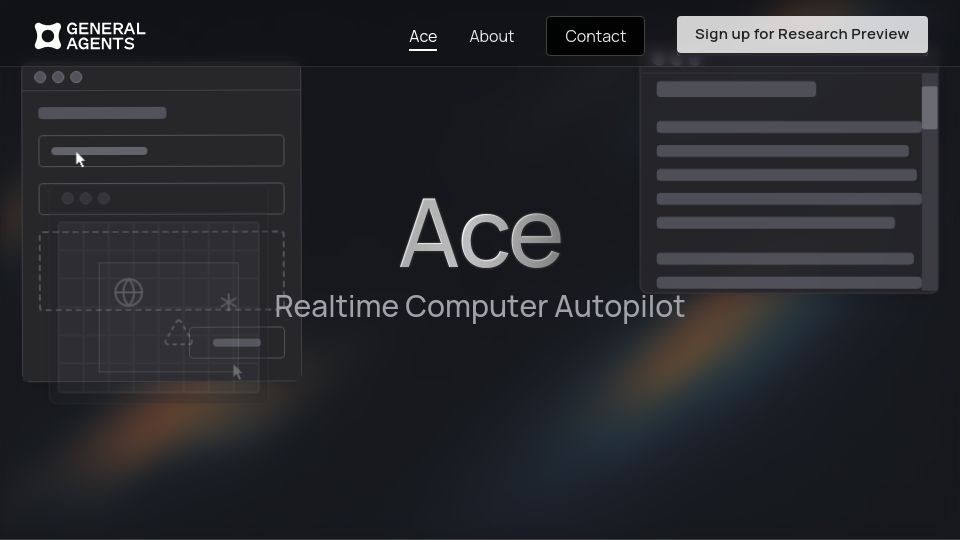 Screenshot of generalagents.com: Ace: Realtime Computer Autopilot