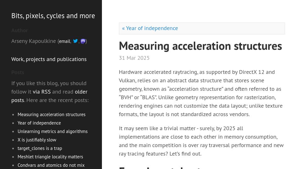 Screenshot of zeux.io: Measuring Acceleration Structures