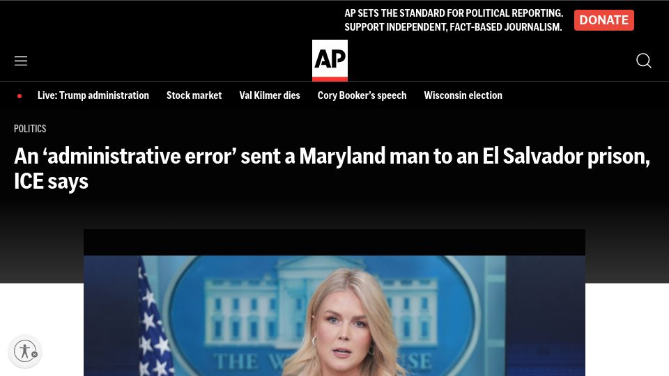 Screenshot of apnews.com: An 'administrative error' sent a Maryland man to an El Salvador prison