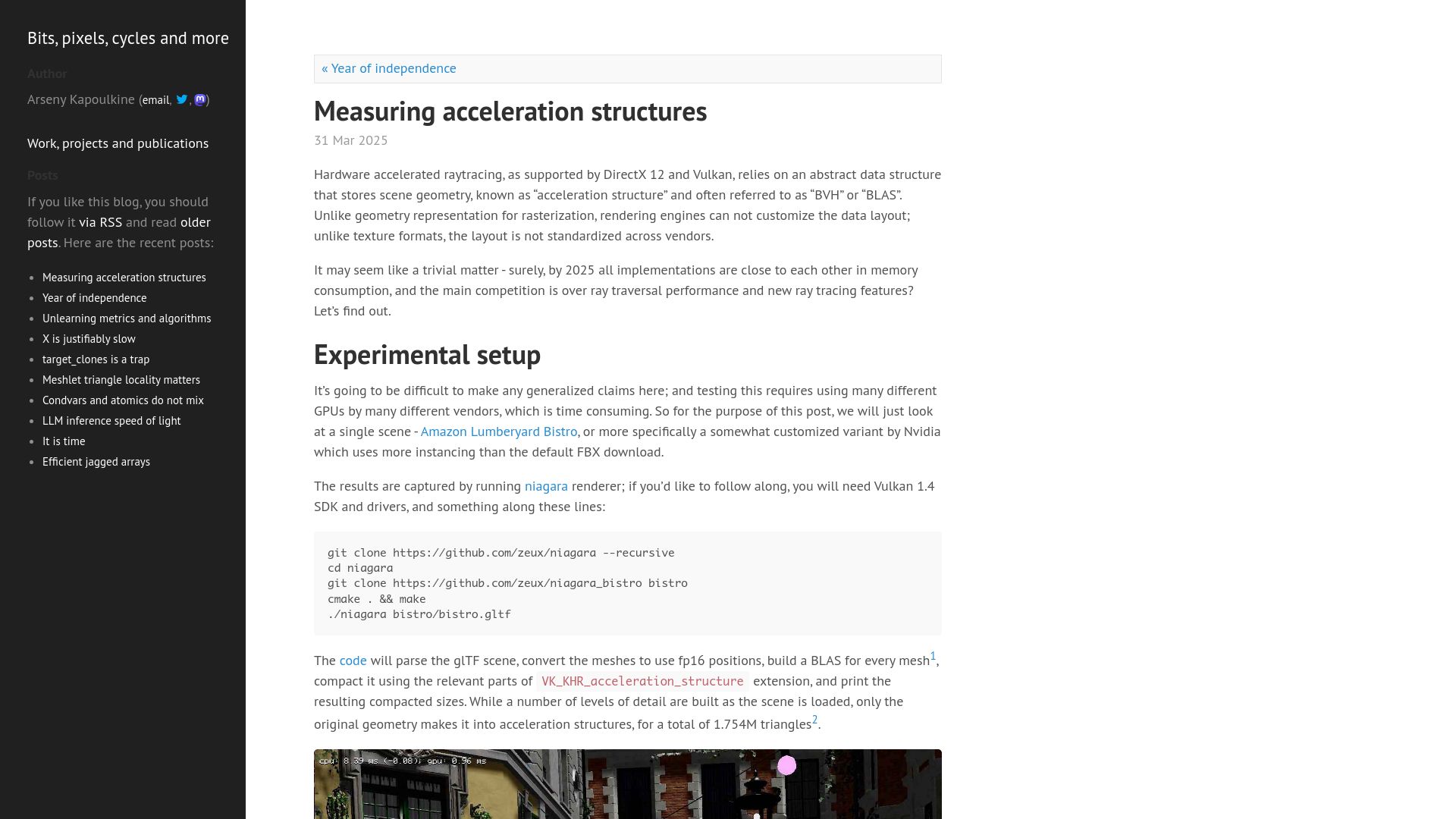 Screenshot of zeux.io: Measuring Acceleration Structures