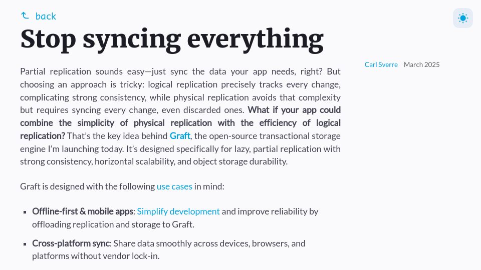 Screenshot of sqlsync.dev: Stop syncing everything