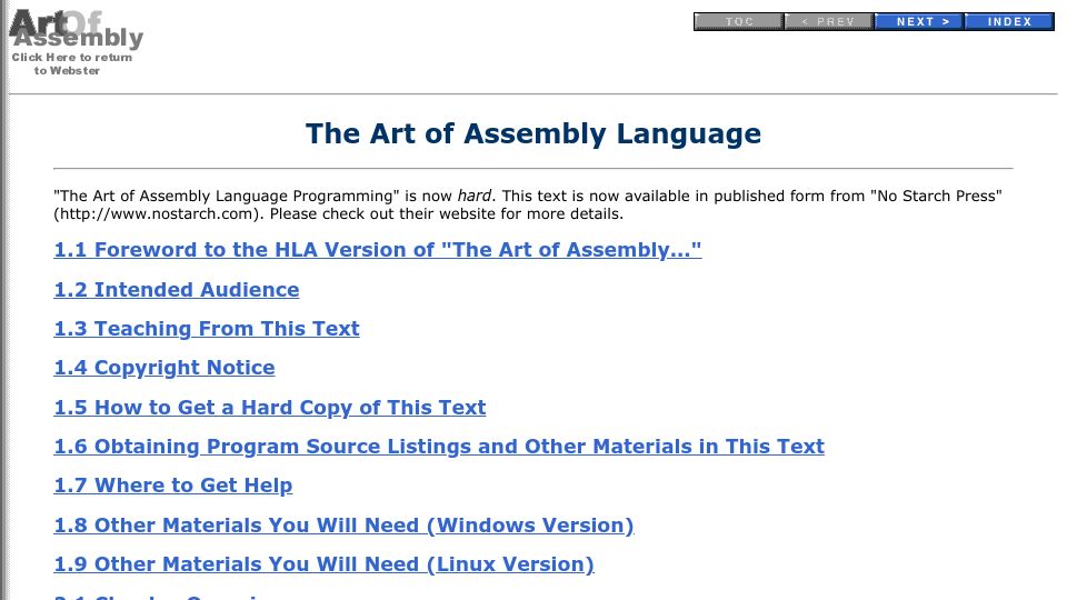Screenshot of plantation-productions.com: The Art of Assembly Language (2010)