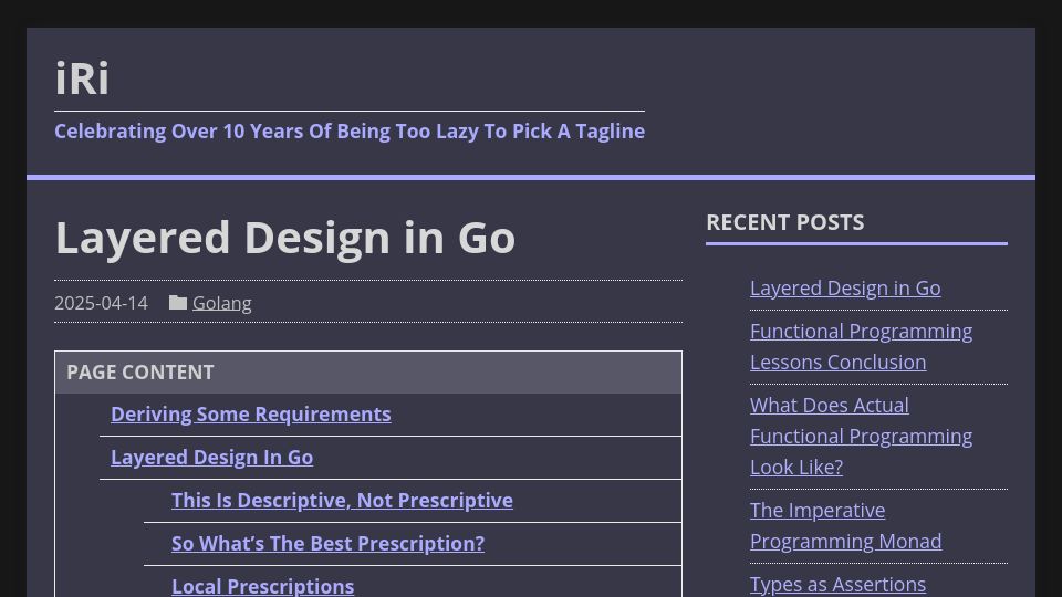 Screenshot of jerf.org: Layered Design in Go