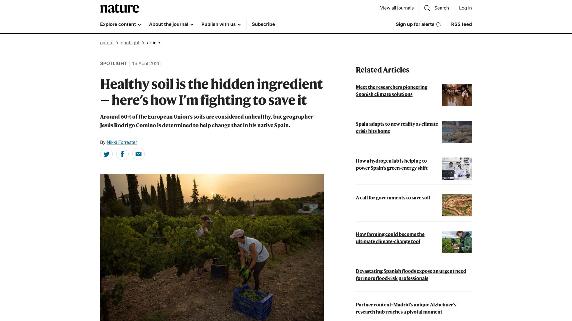 Screenshot of nature.com: Healthy soil is the hidden ingredient