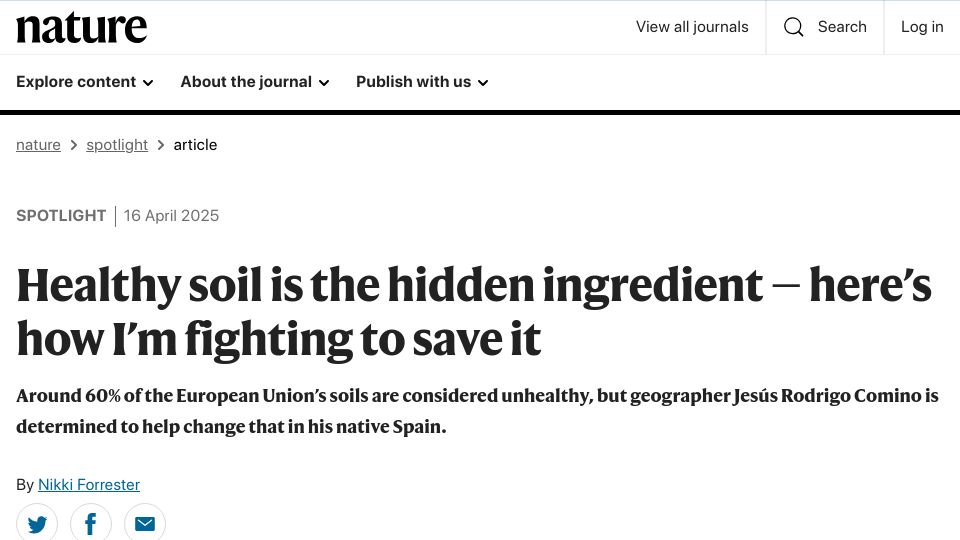 Screenshot of nature.com: Healthy soil is the hidden ingredient