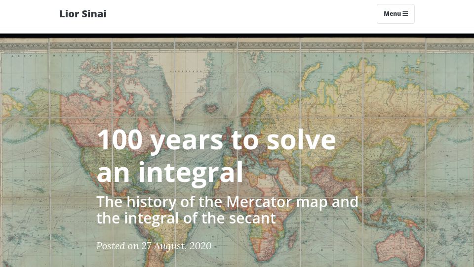 Screenshot of liorsinai.github.io: 100 Years to Solve an Integral (2020)