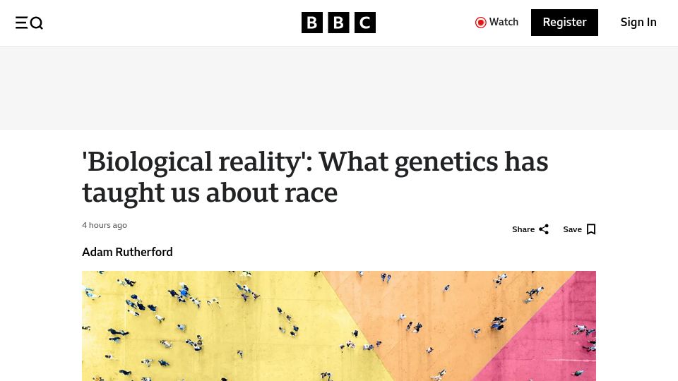 Screenshot of bbc.com: 'Biological reality': What genetics has taught us about race