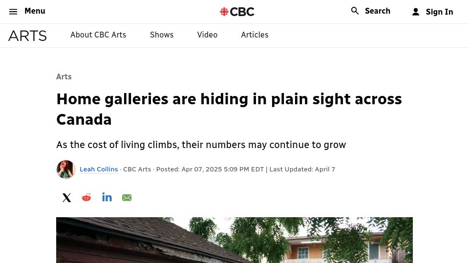 Screenshot of cbc.ca: Home galleries are hiding in plain sight across Canada