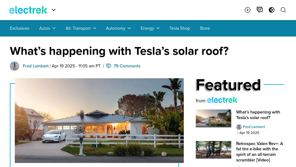 Screenshot of electrek.co: What's happening with Tesla's solar roof?
