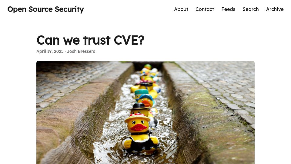 Screenshot of opensourcesecurity.io: Can We Trust CVE?