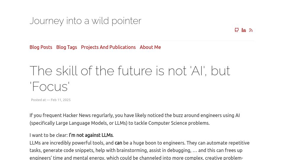 Screenshot of carette.xyz: The skill of the future is not 'AI', but 'Focus'