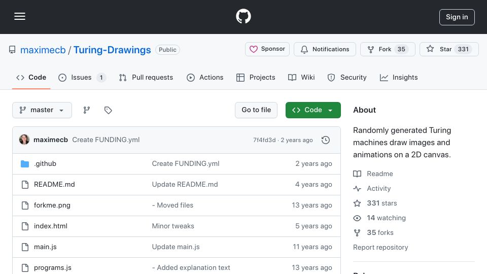 Screenshot of github.com: Turing-Drawings