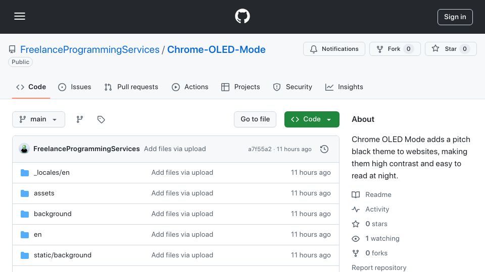 Screenshot of github.com: Release: OLED Mode extension for Chrome