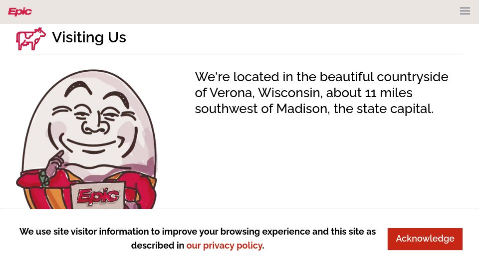 Screenshot of epic.com: Visiting Us
