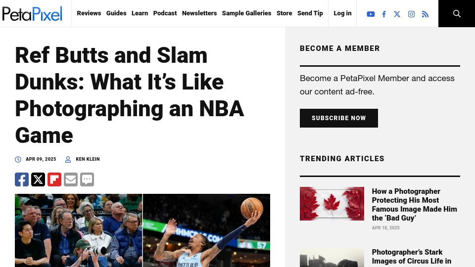 Screenshot of petapixel.com: Ref Butts and Slam Dunks: What It's Like Photographing an NBA Game
