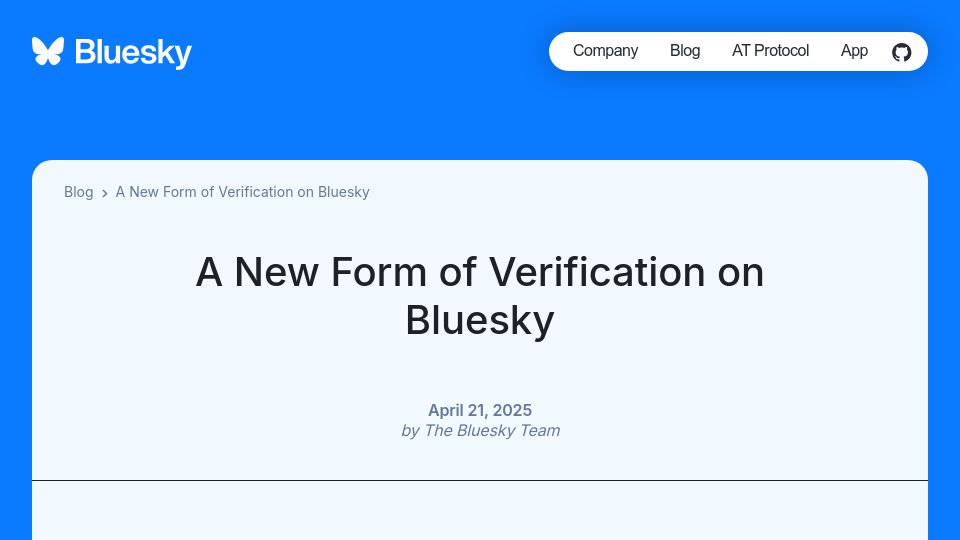 Screenshot of bsky.social: A new form of verification on Bluesky