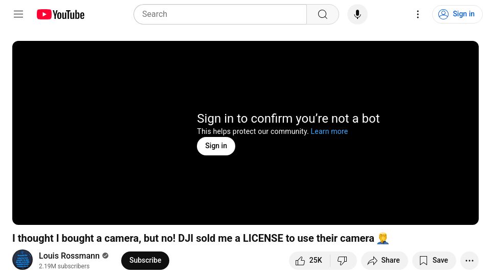 Screenshot of youtube.com: I thought I bought a camera, but no DJI sold me a license to use it [video]