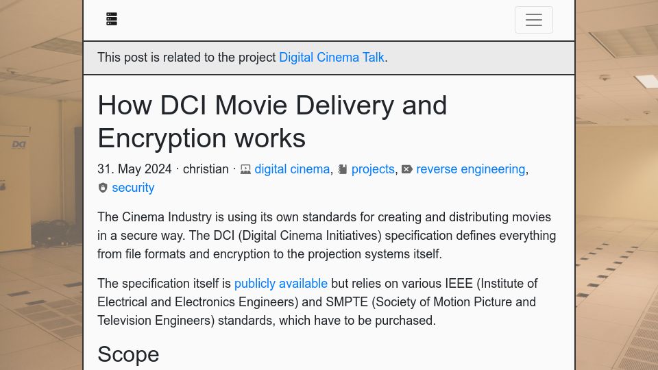 Screenshot of serverless.industries: How encryption for Cinema Movies works