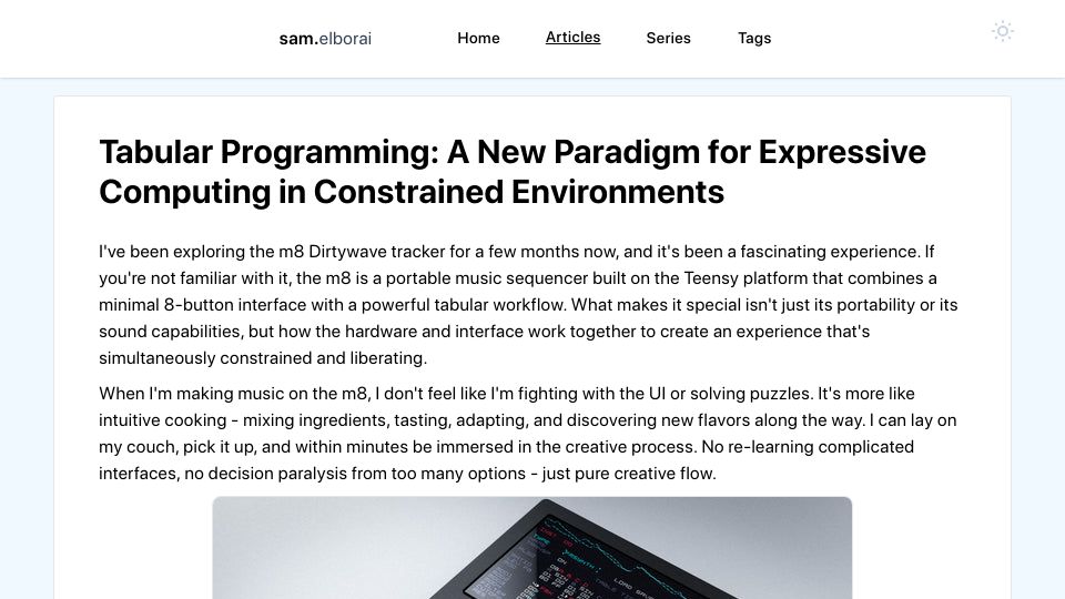 Screenshot of sam.elborai.me: Tabular Programming: A New Paradigm for Expressive Computing