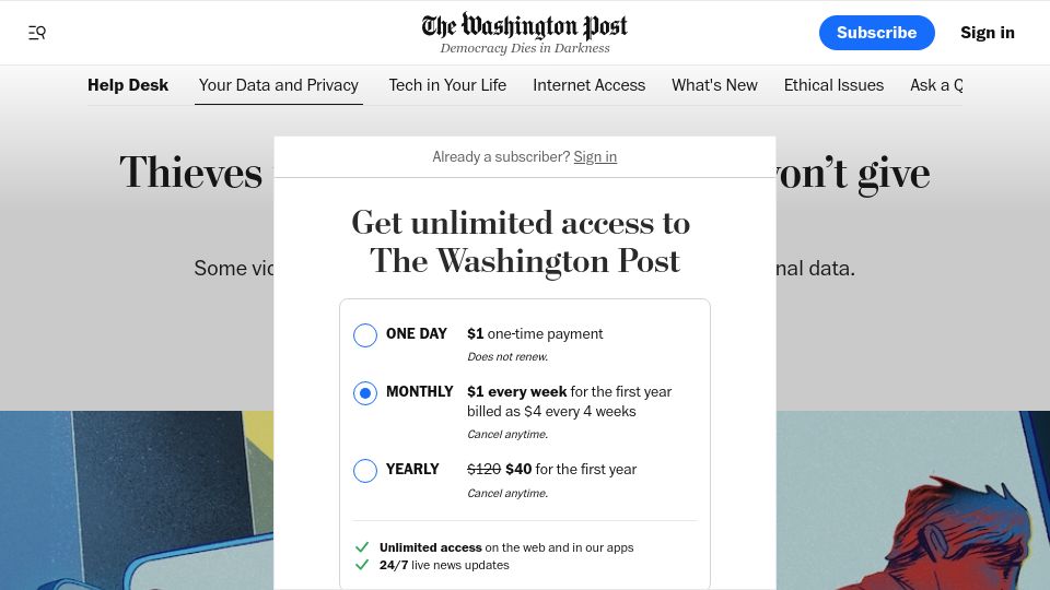 Screenshot of washingtonpost.com: Thieves took their iPhones. Apple won't give their digital lives back