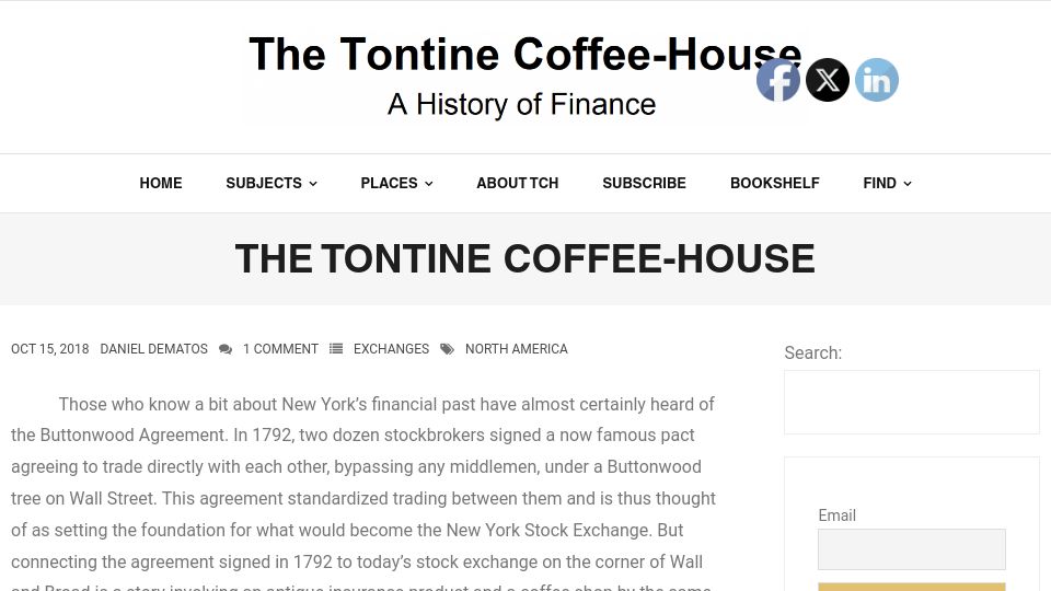 Screenshot of tontinecoffeehouse.com: The Tontine Coffee-House (2018)
