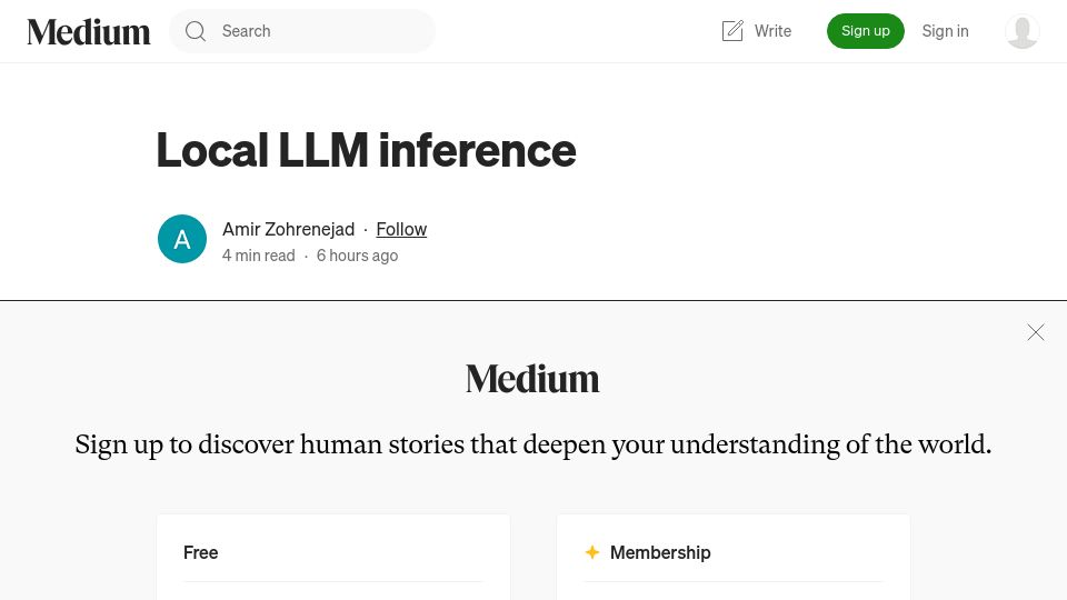 Screenshot of medium.com: Local LLM inference – impressive but too hard to work with