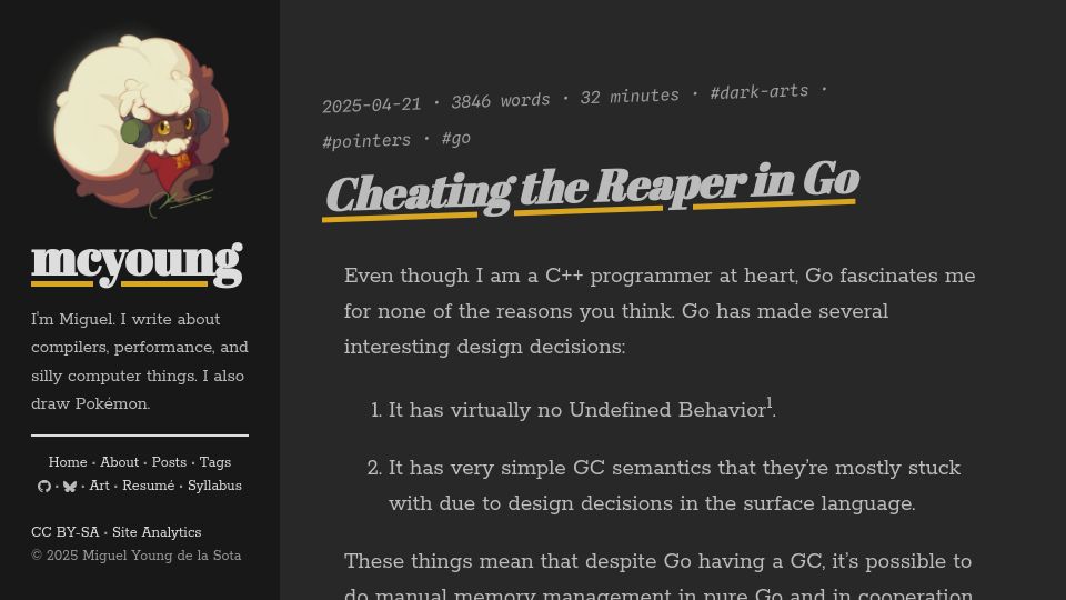 Screenshot of mcyoung.xyz: Cheating the Reaper in Go