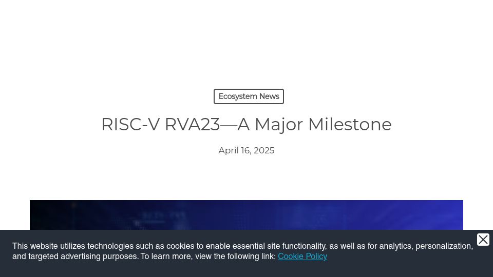 Screenshot of riscv.org: RISC-V RVA23 Profile: A major milestone